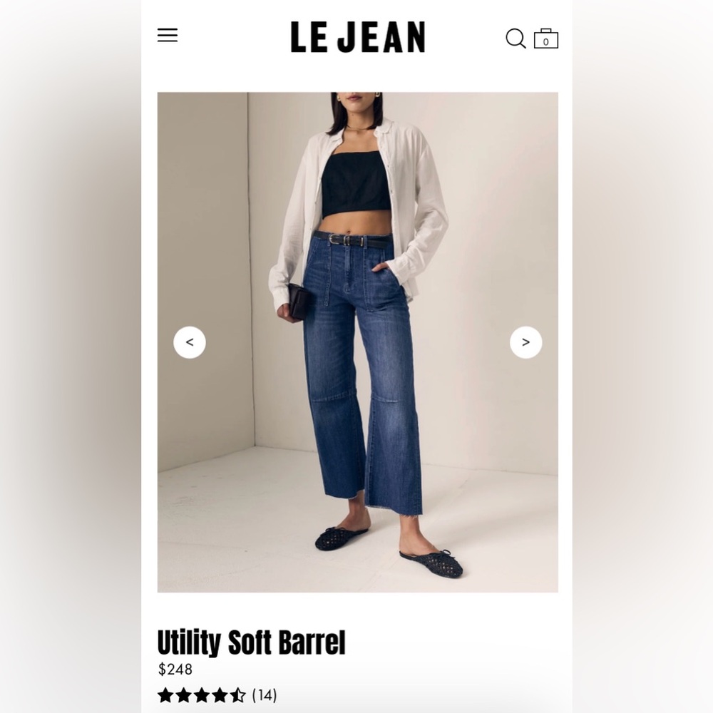Le Jean Utility Soft Barrel Jeans in Dark Blue with frayed hem